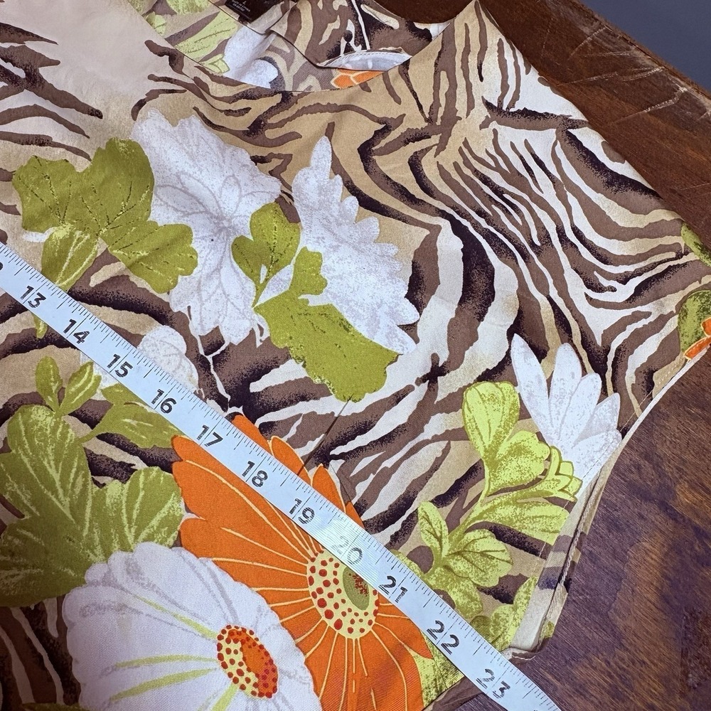 Natori Silk Floral Zebra Print Top Size L Resort Tropical Statement Maximalist - Picture 6 of 8